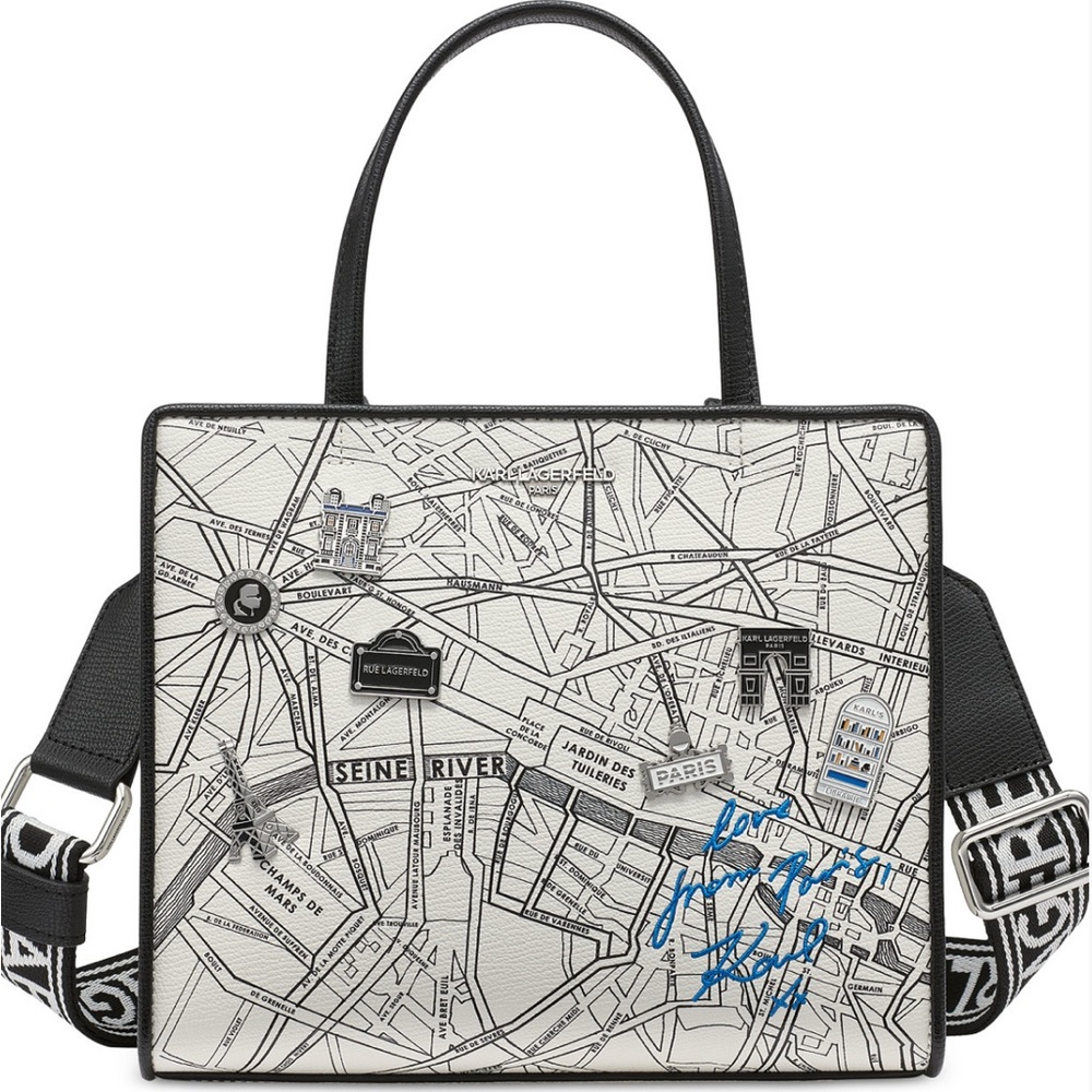 Karl Lagerfeld Maybelle Black and White Map Satchel